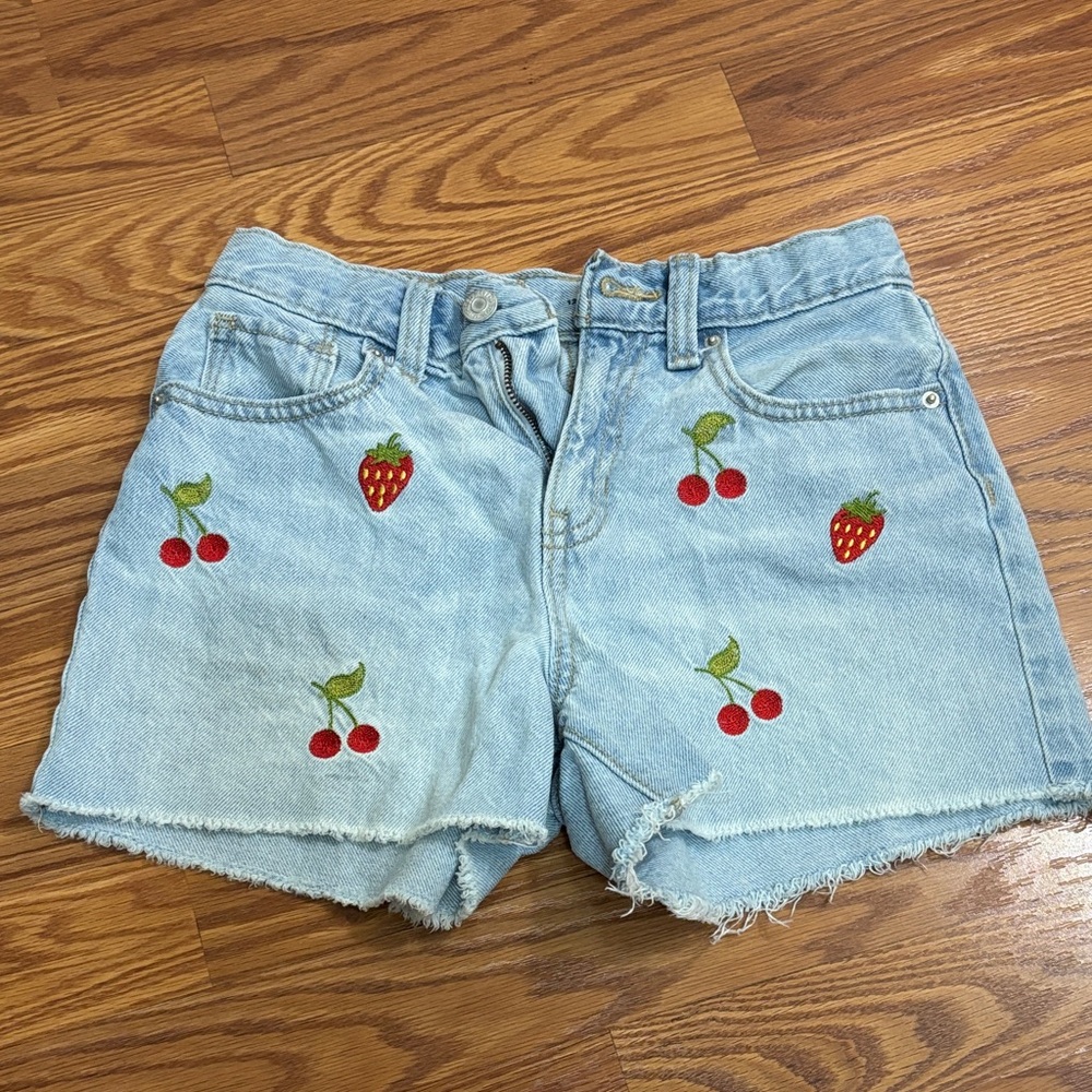 Old Navy Light Blue Jean Shorts with Fruit Embroidery